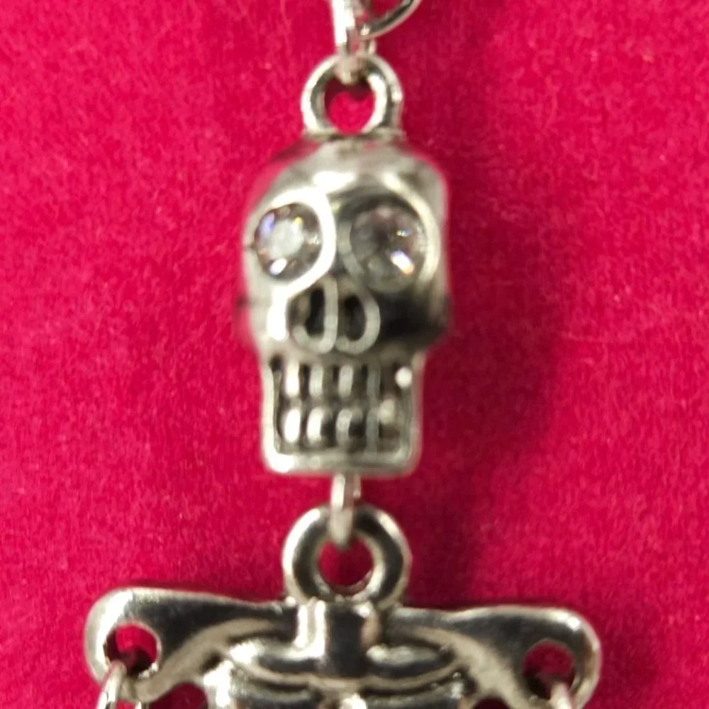 Skull Skeleton Jointed Pendant Necklace Stainless Steel 28" Rock Metal Bike Goth - Picture 4 of 8
